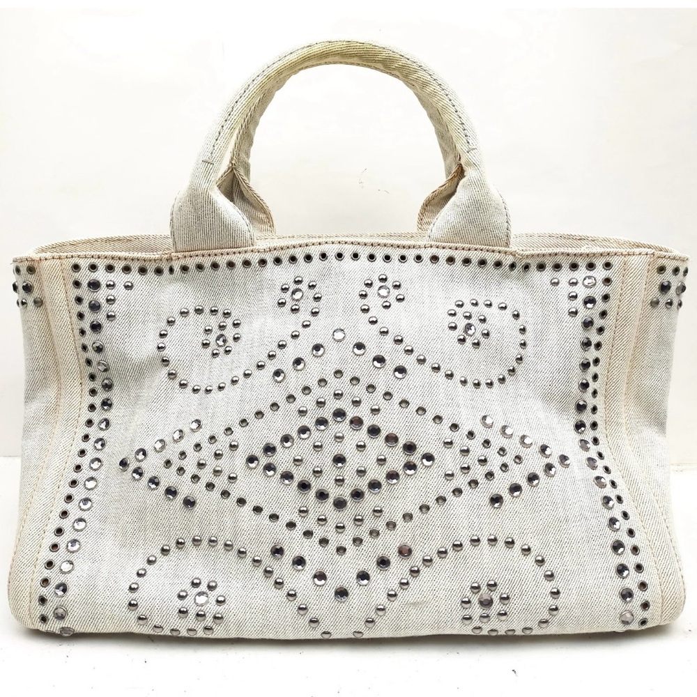 Prada Madras Studded Tote Bag